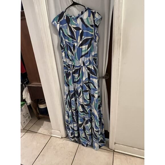 Loft Blue Green Tropical Print Maxi Dress Sz L - Picture 6 of 6